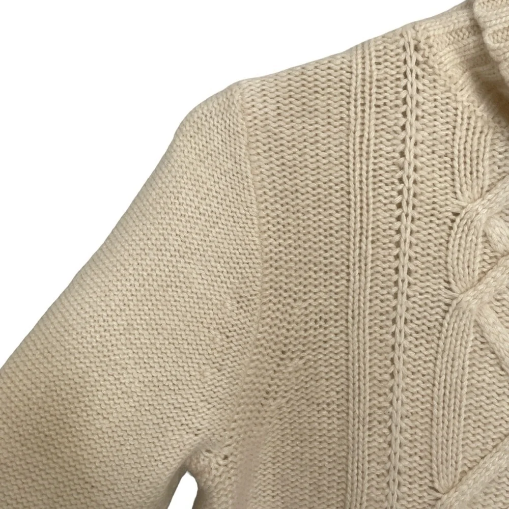 J. Crew Cream/Ivory “Cambridge” Cable Knit Turtleneck Sweater Wool Blend S-M